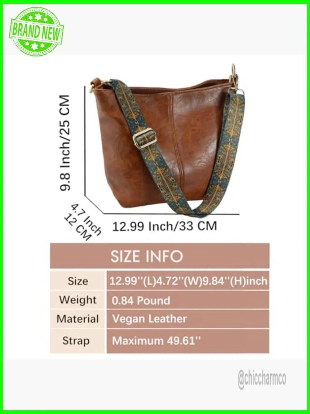 Vegan Leather Crossbody Hobo Bag with Adjustable Guitar Strap